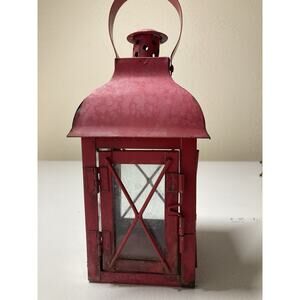 Red Rustic METAL & Glass CARRIAGE LANTERN TEALIGHT CANDLE HOLDER